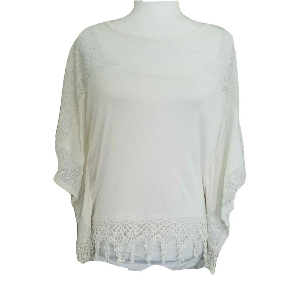 You are Not Alone Womens Lace Top Small White Festival Bohemian Semi Sheer
